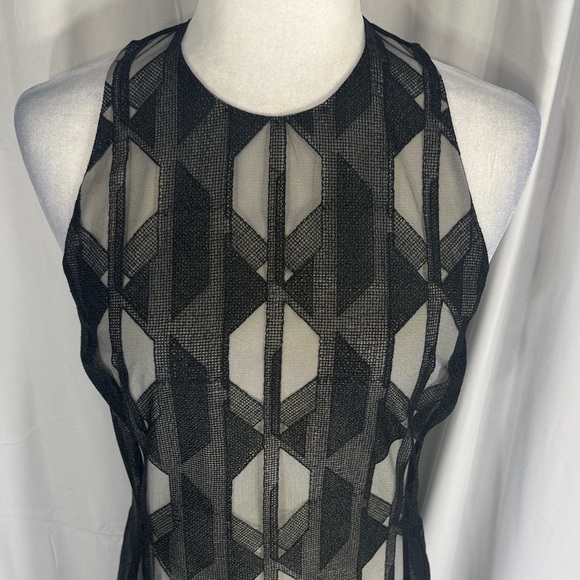 Boss Runway Edition Black Sheer Geometric Midi Dress Size 38 / US 6 - Picture 4 of 16
